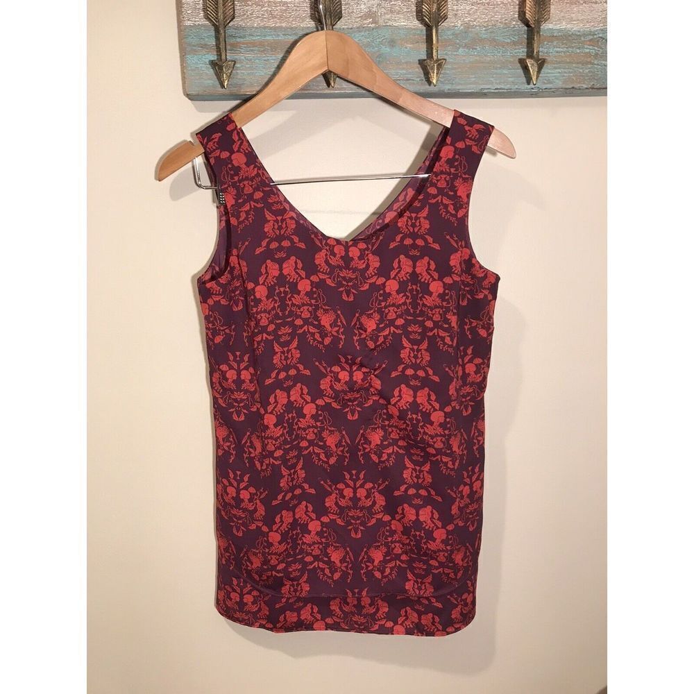 Cabi Womens 3258 Floral Layered Tank Top V Back Size XS Purple Red - Picture 3 of 6